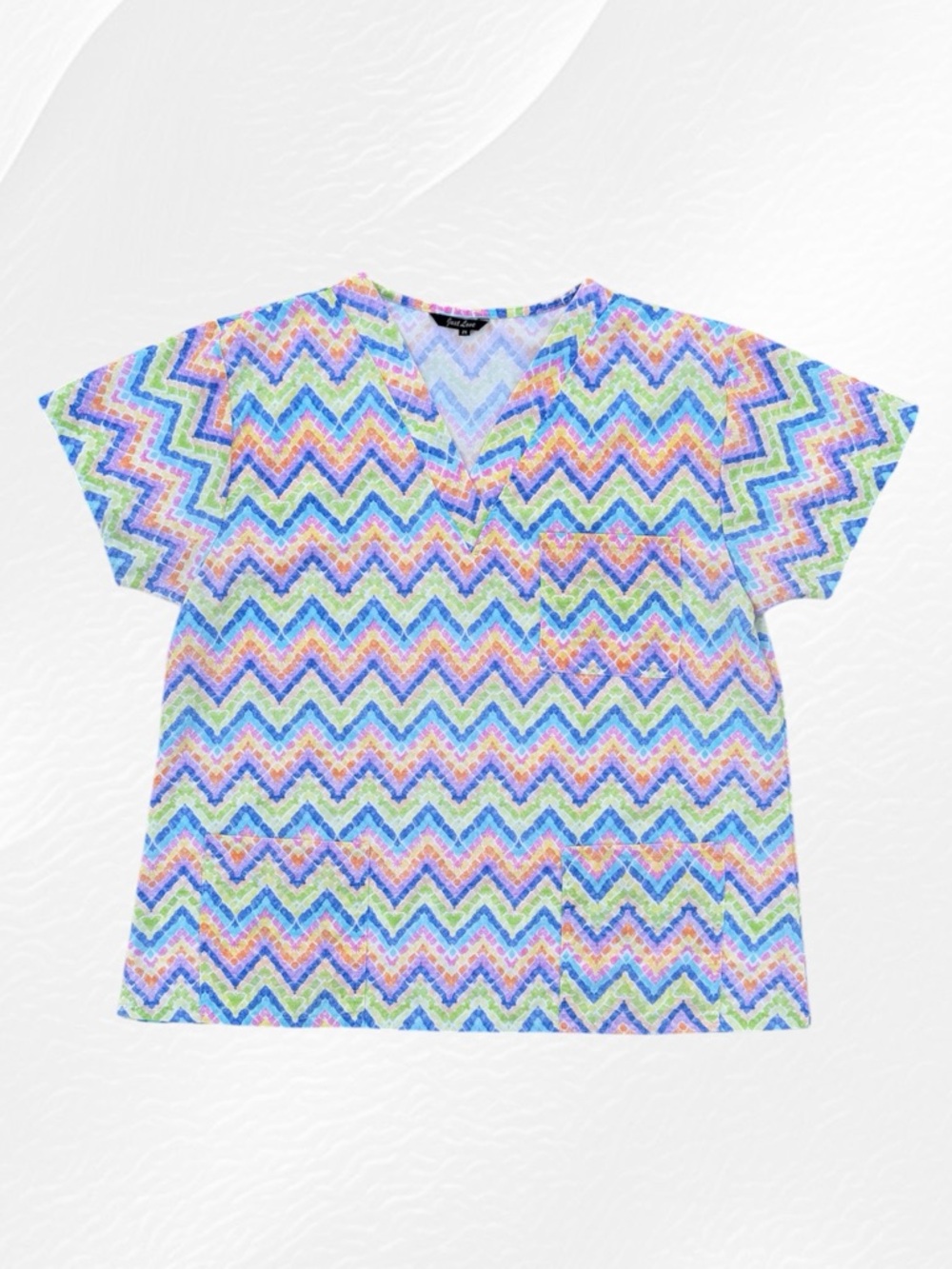 Just Love Pastel Chevron Print V-Neck Scrubs Top Medical Uniform ~ Women’s 2X